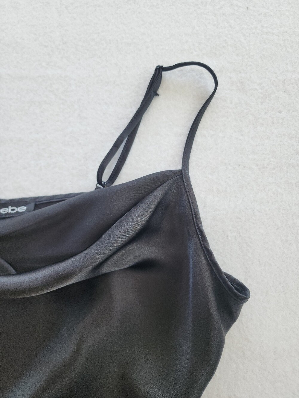 Bebe Black Satin Slip Dress Size L Cowl Neck Midi Adjustable Straps Made USA - Picture 4 of 9